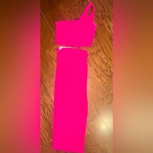 Vibrant Pink One-Shoulder Two Piece Dress